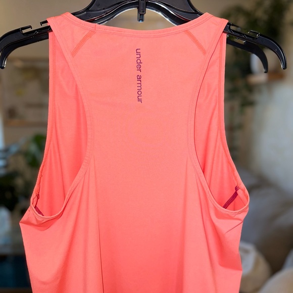 Under Armour Workout Performance Top - Bright Neon Coral Pink/Orange w/ Purple M - Picture 6 of 14